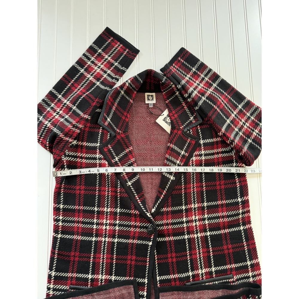 Anne Klein Plaid Long Knit Coat Womens L NWT Black Red Plaid Fall Jacket New - Picture 8 of 10